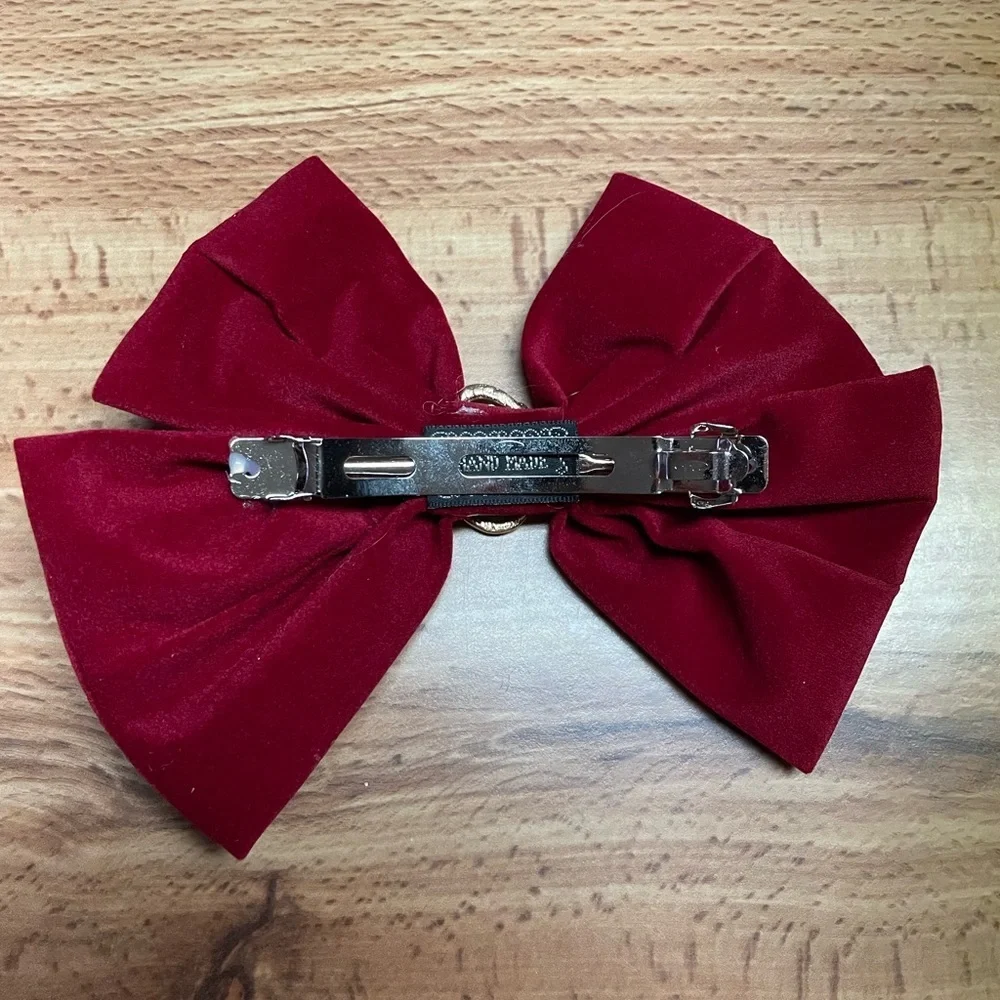 Oversized Red Velvet Rose Bow French Barrette Hair Clip